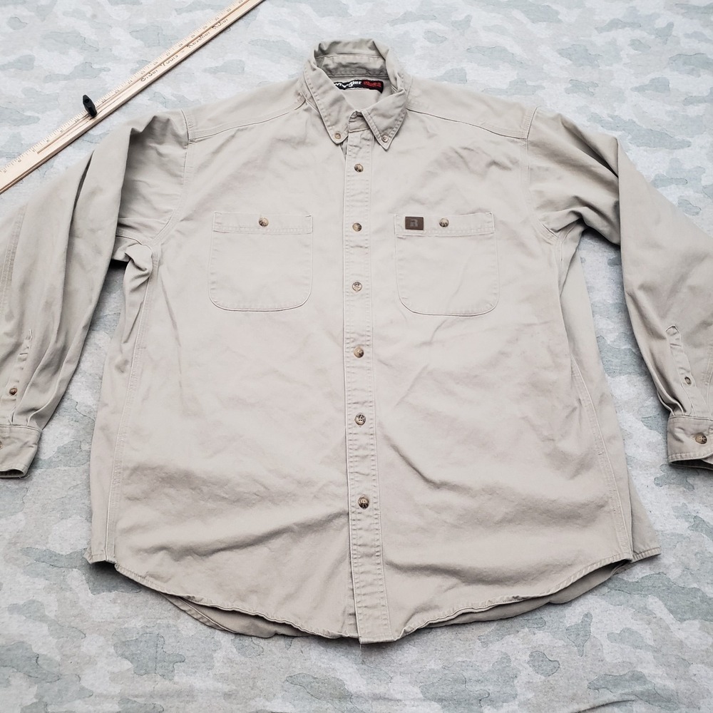 Wrangler Riggs Workwear Shirt Mens 2XL Tan Pockets Long Sleeve Workwear Outdoors